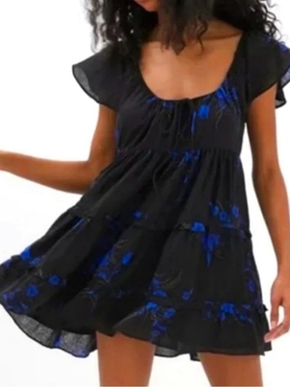 Urban Outfitters Bea Black and Black Floral Mini Dress Size M NWT